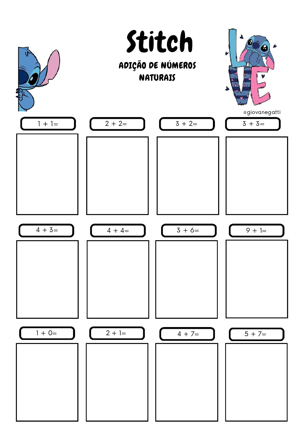Álbum de figurinhas STITCH- Adição de números naturais - Pré A e B
