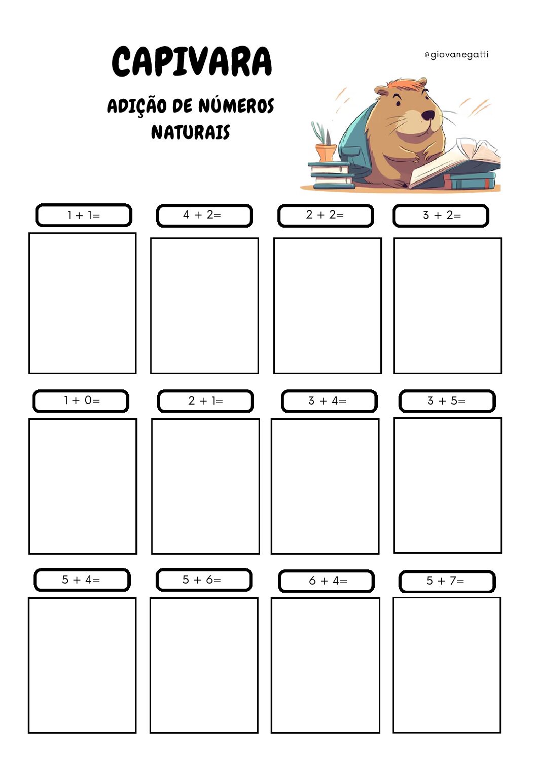 Álbum de figurinhas CAPIVARA - Adição de números naturais - Pré A e B