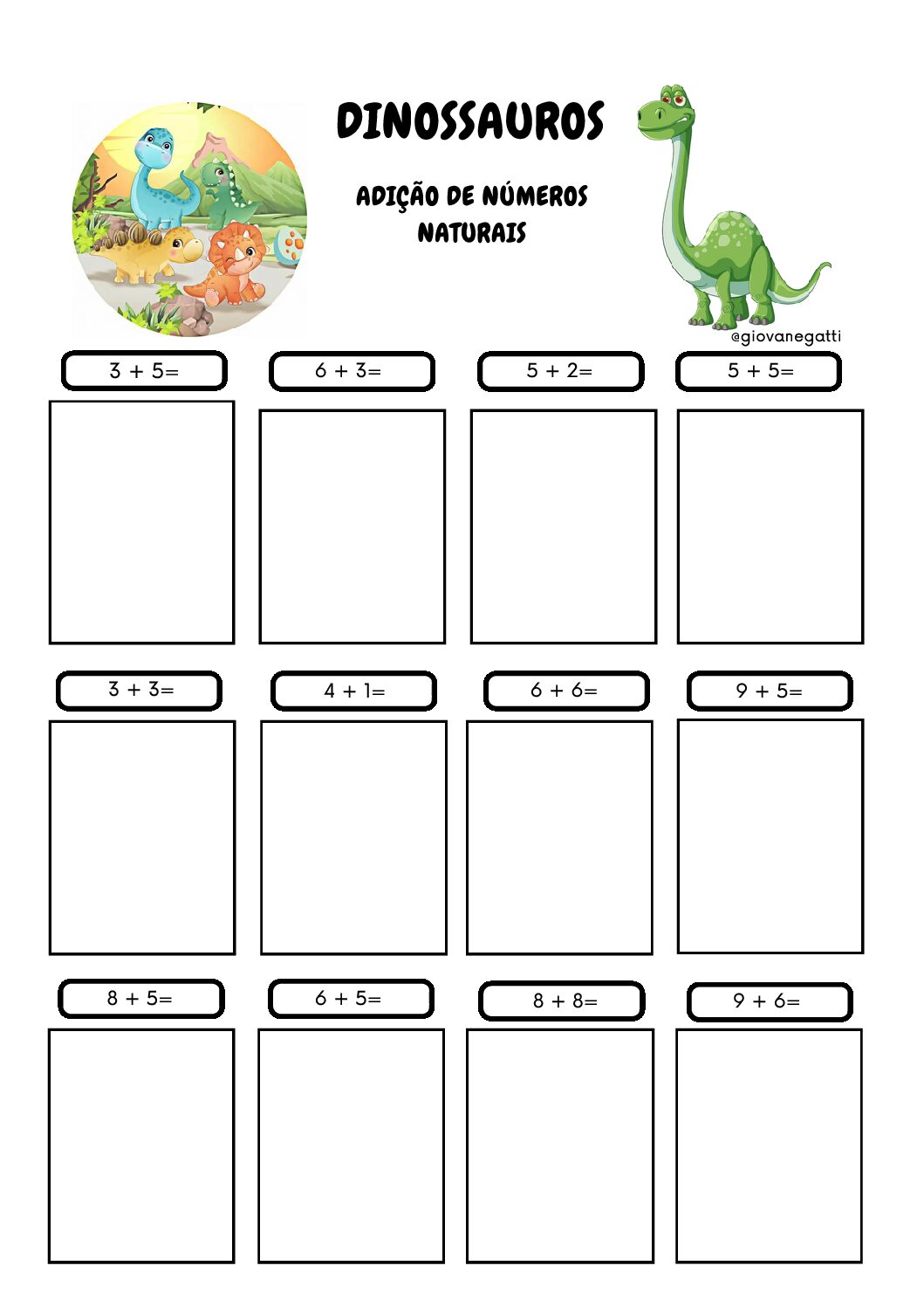 Álbum de figurinhas DINOSSAURO- Adição de números naturais - Pré A e B