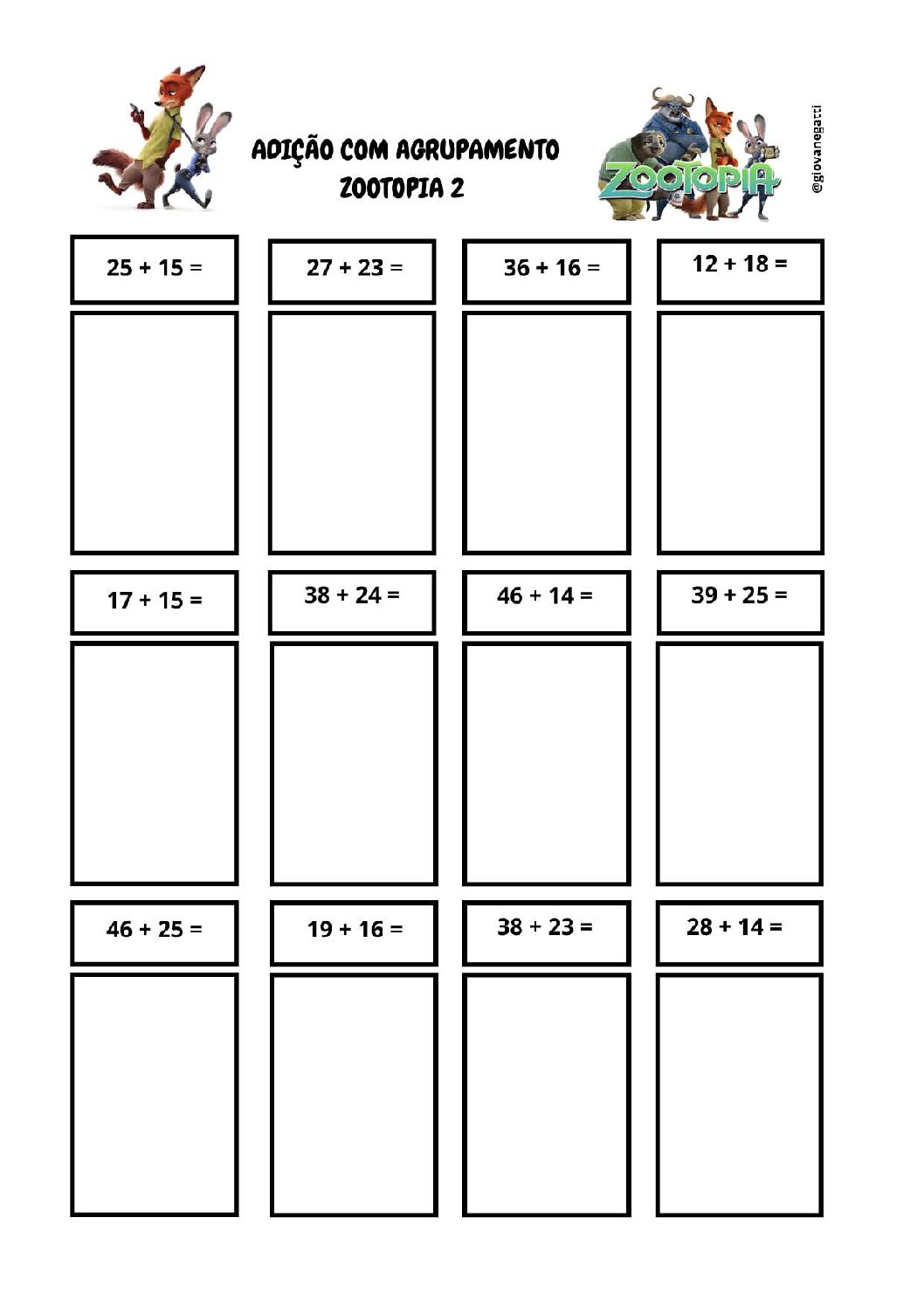 Álbum de figurinhas -ZOOTOPIA 2 - adição com agrupamento - 2˚ ano