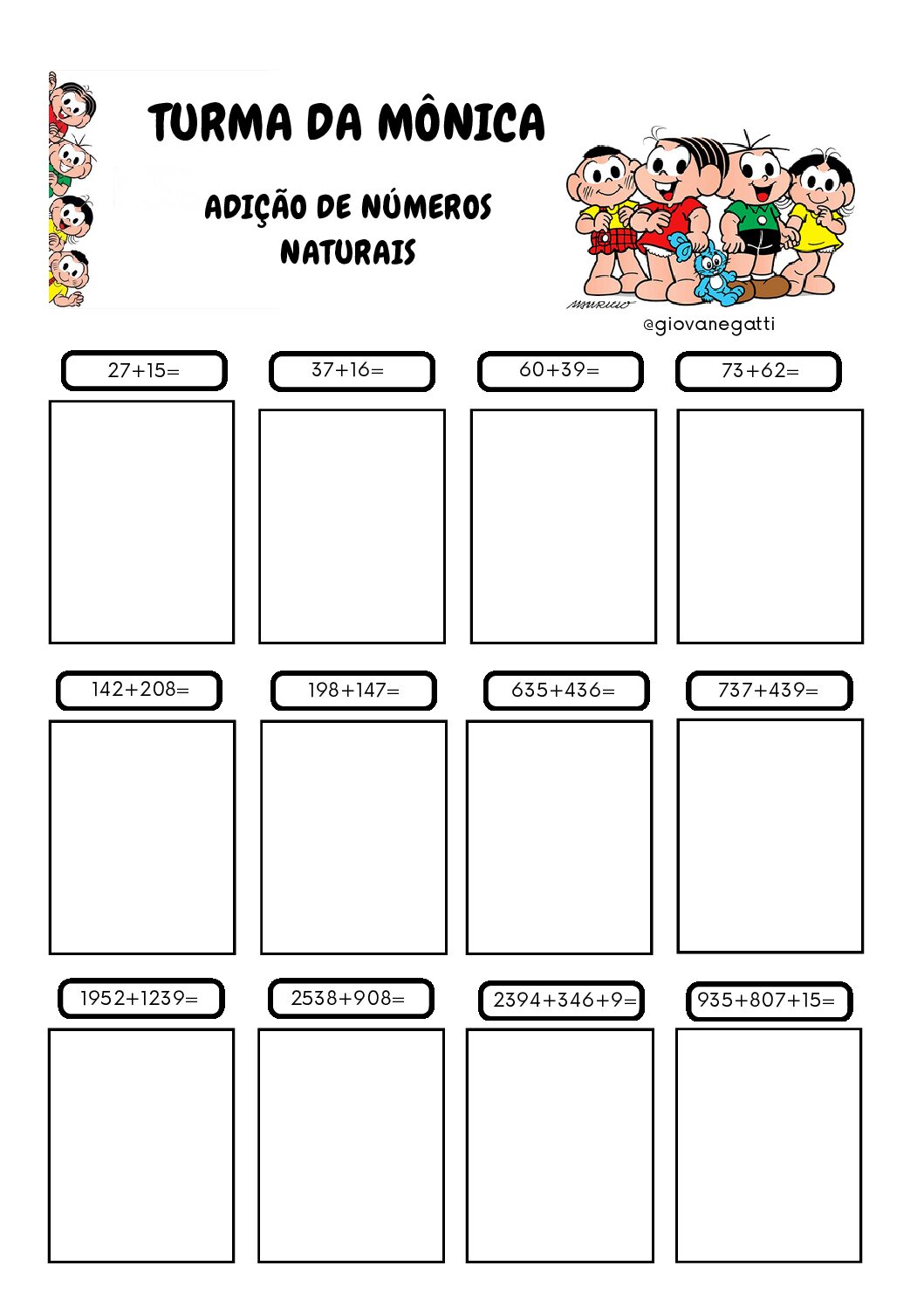 Álbum de figurinhas - TURMA DA MÔNICA- adição com agrupamento - 2˚ e 3˚ anos