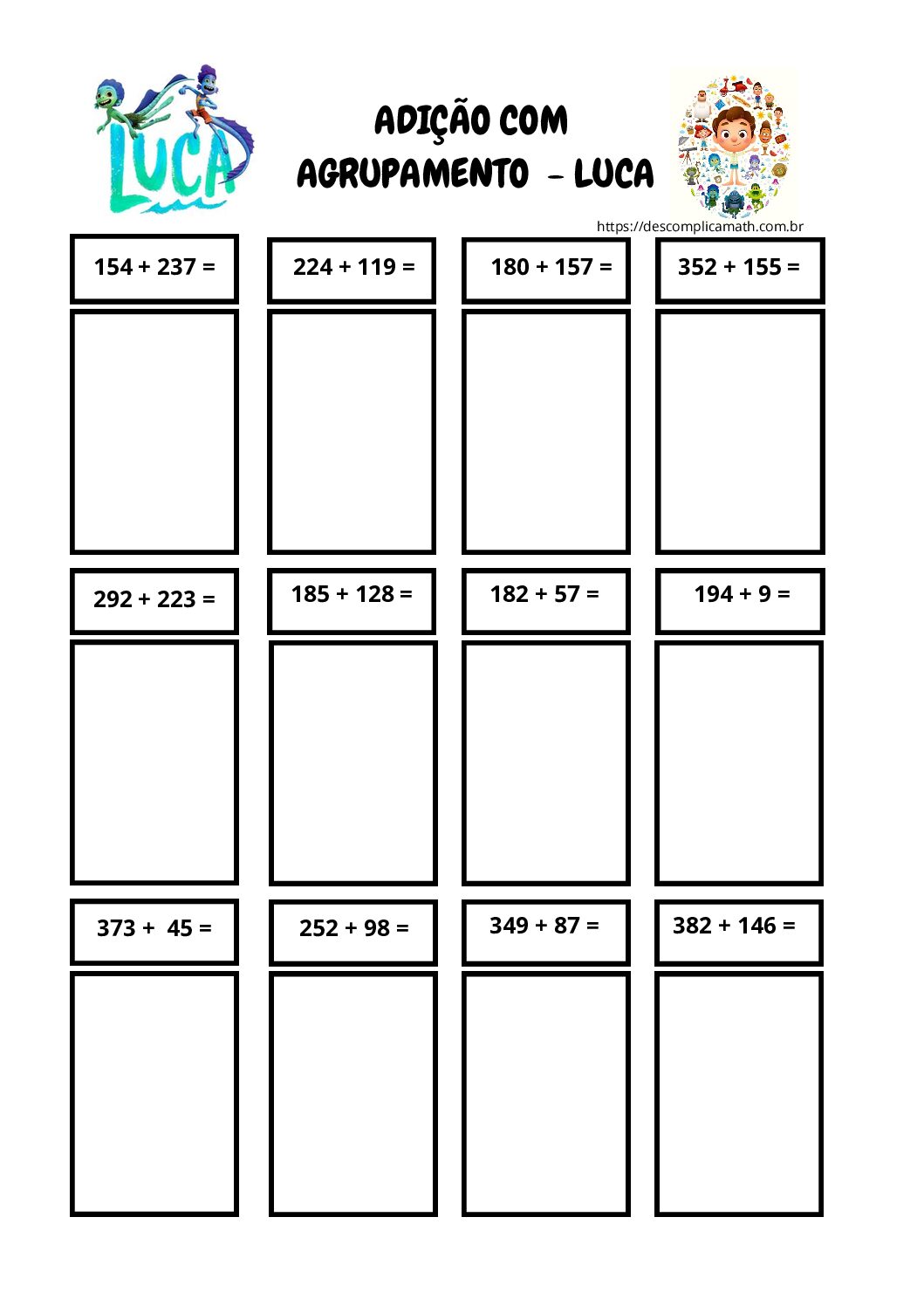 Adição com Agrupamento - Filme Luca - 2˚, 3˚ e 4˚ anos