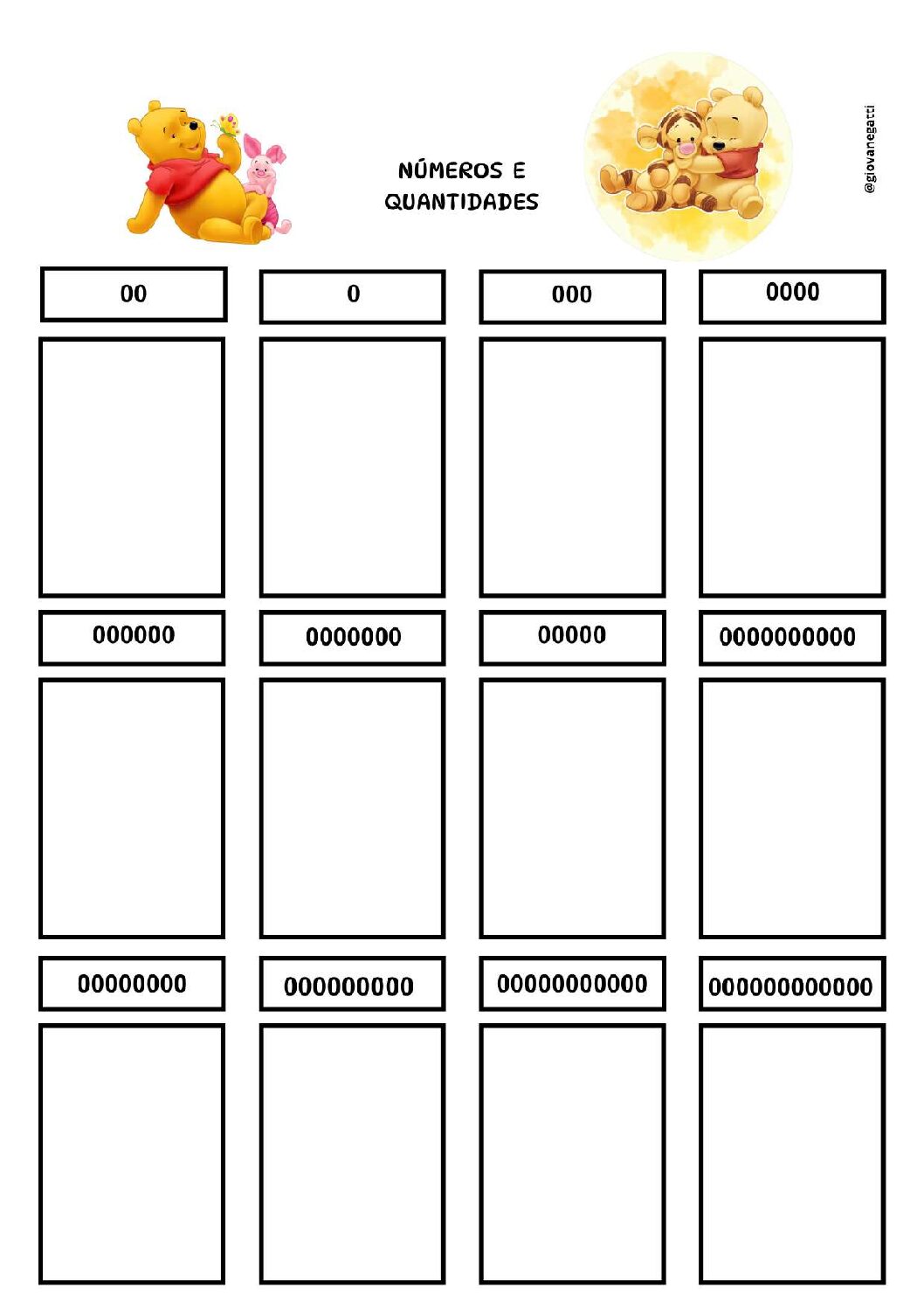 Álbum de figurinhas - POOH - Números e quantidades - Pré A e B