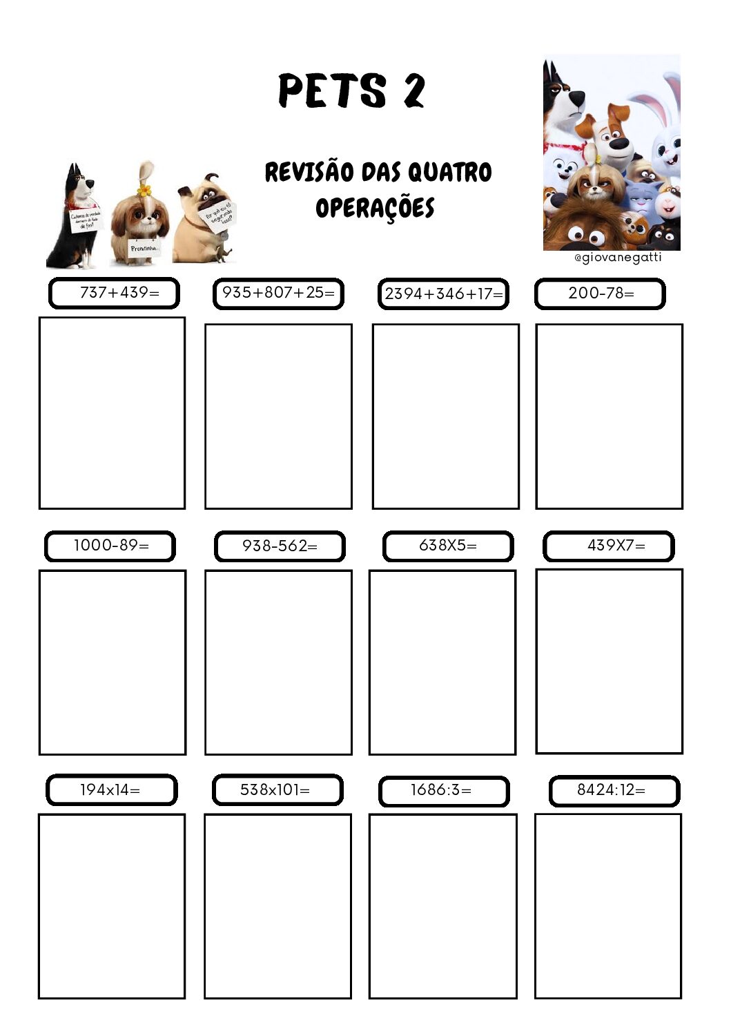 Álbum de figurinhas -SUPER PETS - revisão das quatro operações - 4˚ e 5˚anos